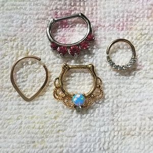 Pink and silver septum ring.